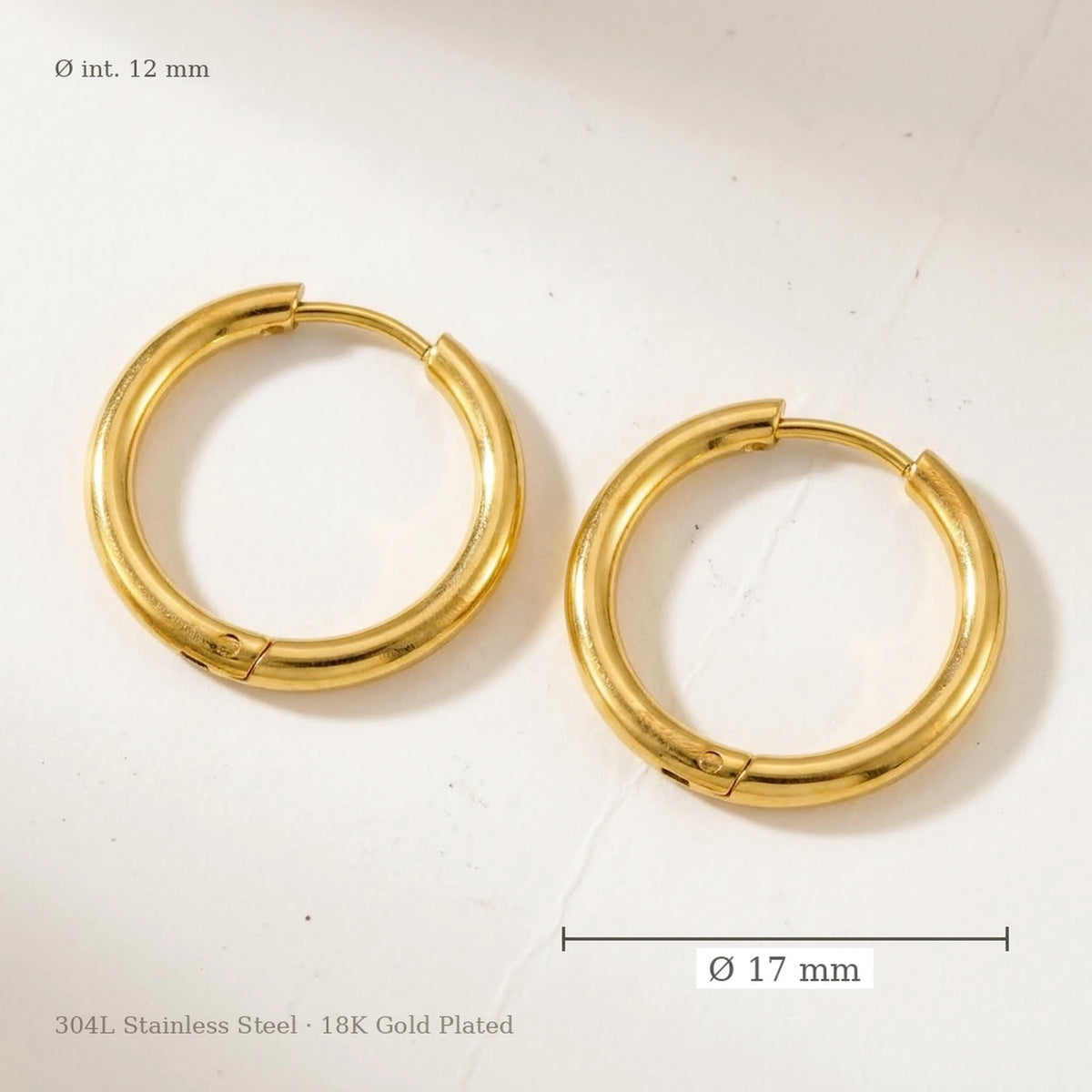 18K gold plated waterproof hoop earrings, size guide with measurements | SKU: AUR-CLSHOP-G