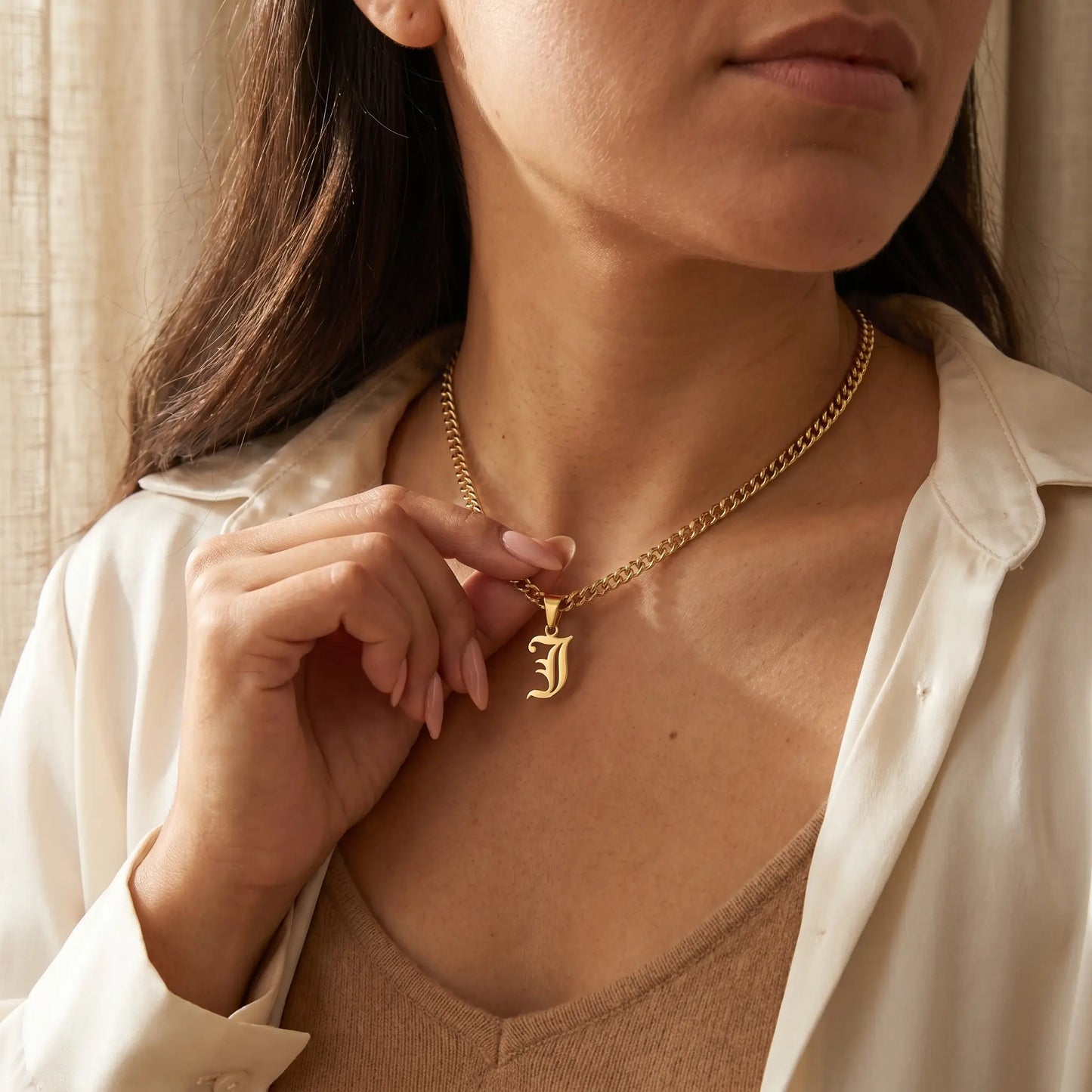 Gothic Initial Cuban Link Gold lifestyle tender hand J