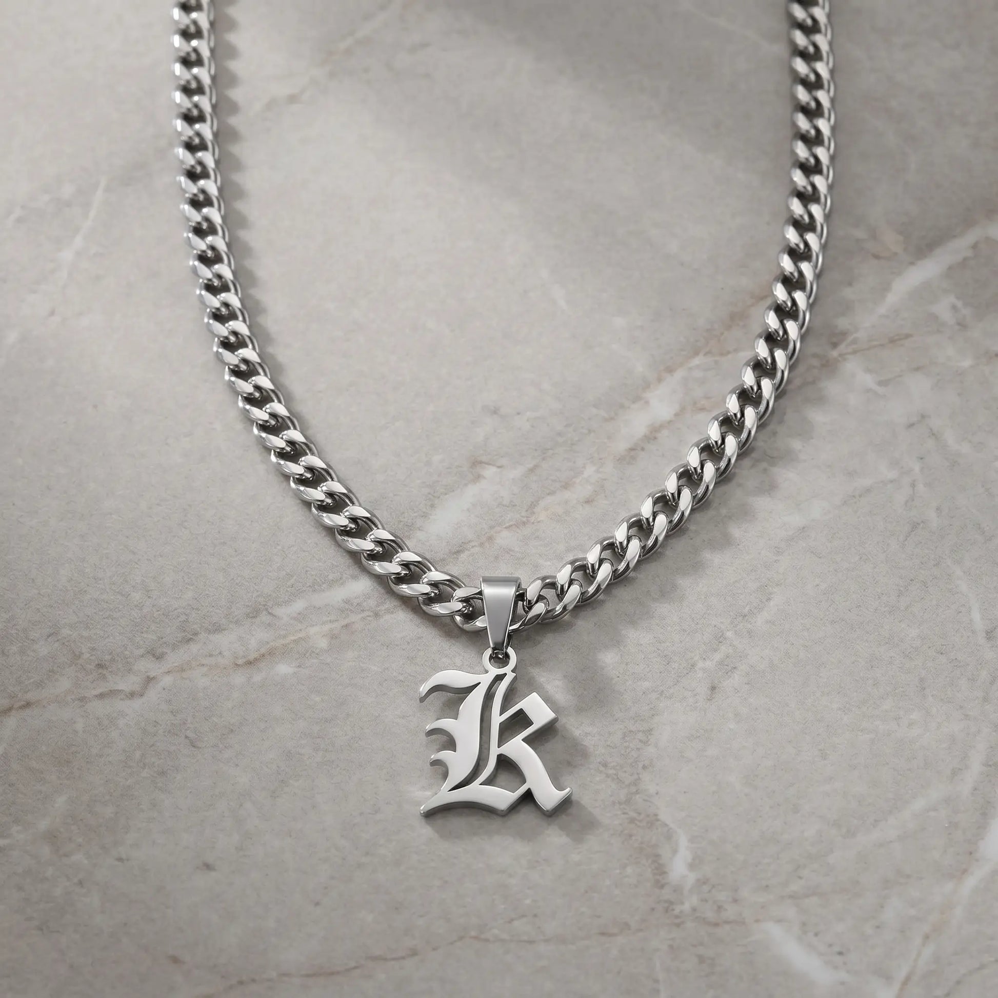 Gothic Initial Cuban Link Silver packshot K