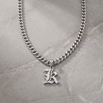 Gothic Initial Cuban Link Silver packshot K