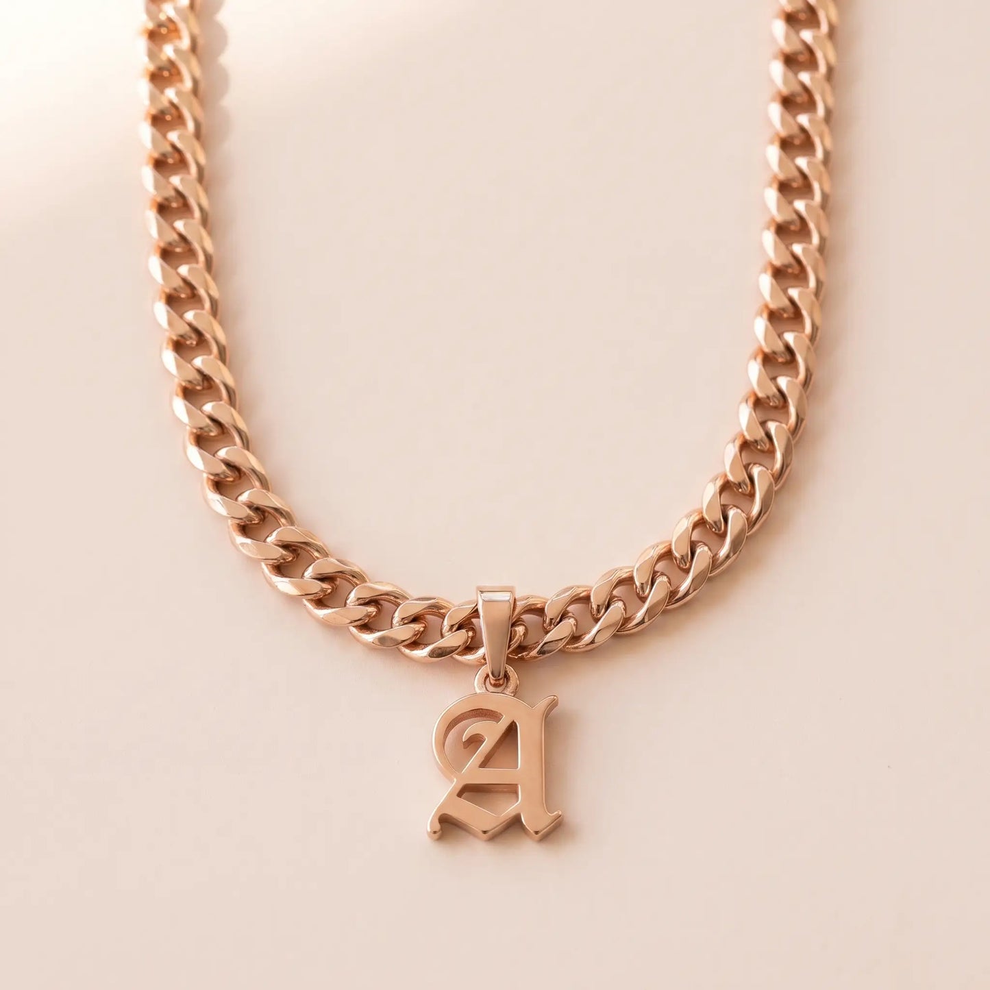 Gothic Initial Cuban Link Rose Gold packshot A
