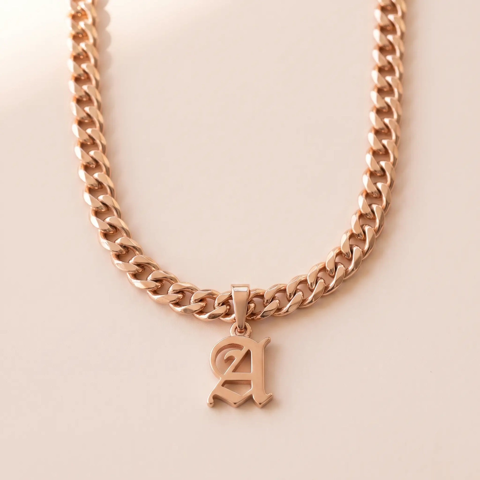 Gothic Initial Cuban Link Rose Gold packshot A