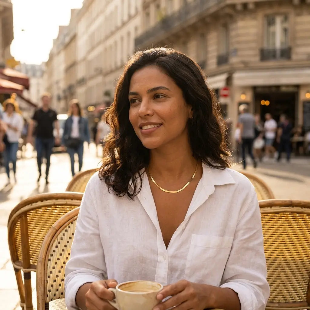 3mm Herringbone Gold Chain Paris cafe lifestyle
