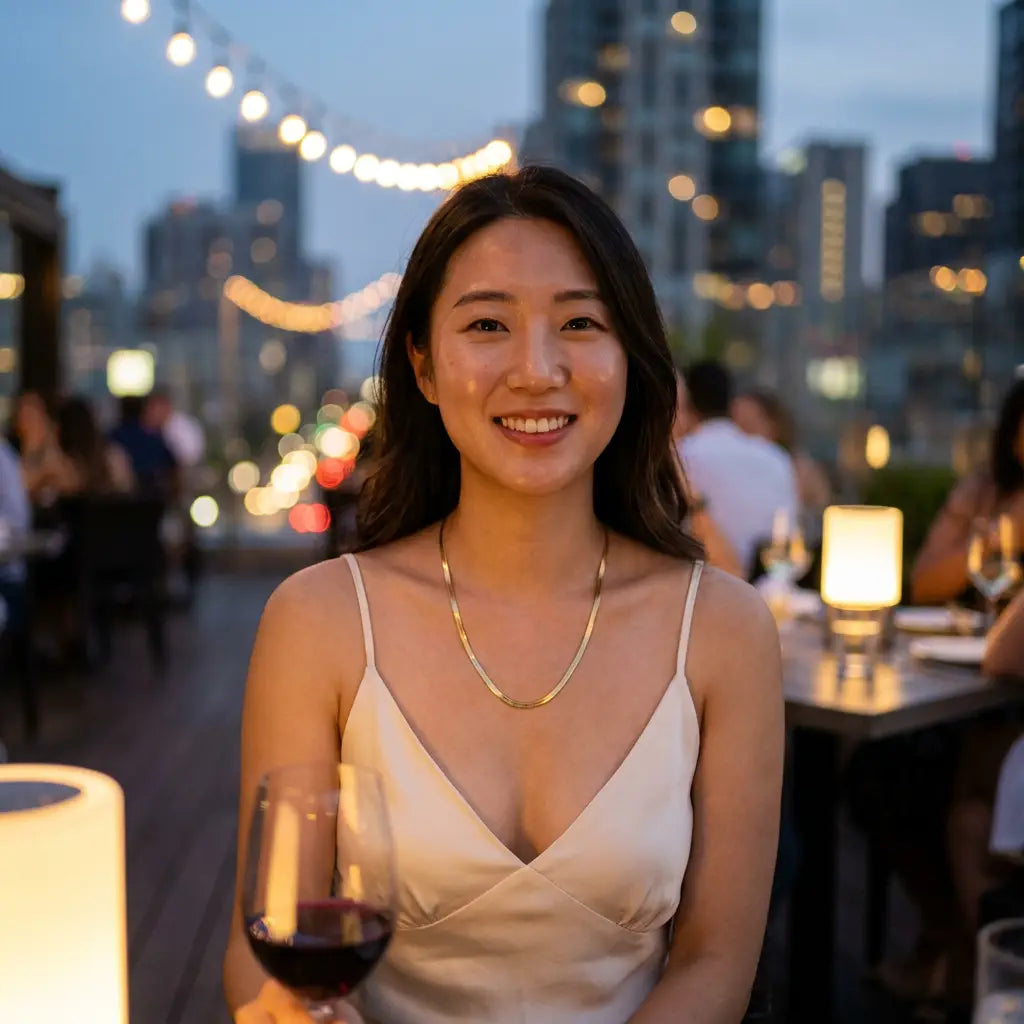 3mm Herringbone Gold Chain rooftop restaurant lifestyle