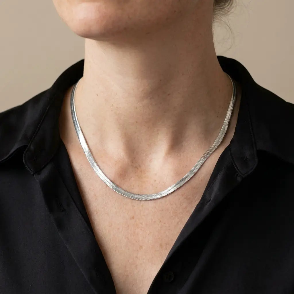 3mm Herringbone Silver Chain portrait studio