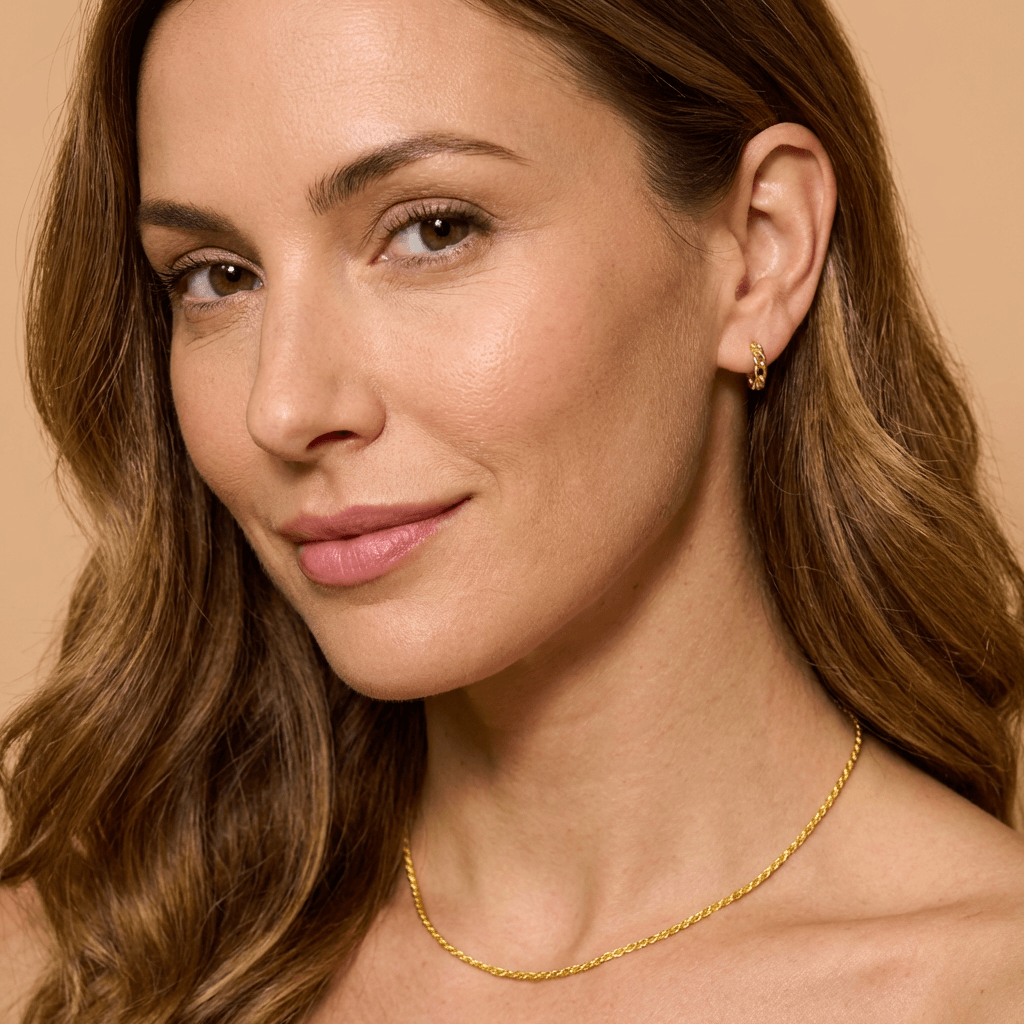 AUREATE 2mm Rope Chain Necklace showcased on model, highlighting its high texture and minimalist design.