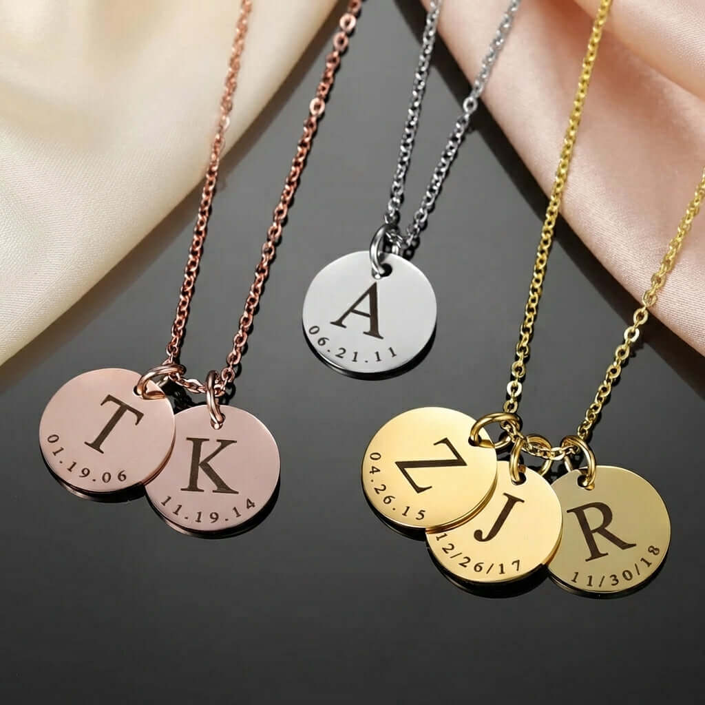 Date & Initial Charm Necklace featuring personalized charms with initials and dates, AUREATE brand.