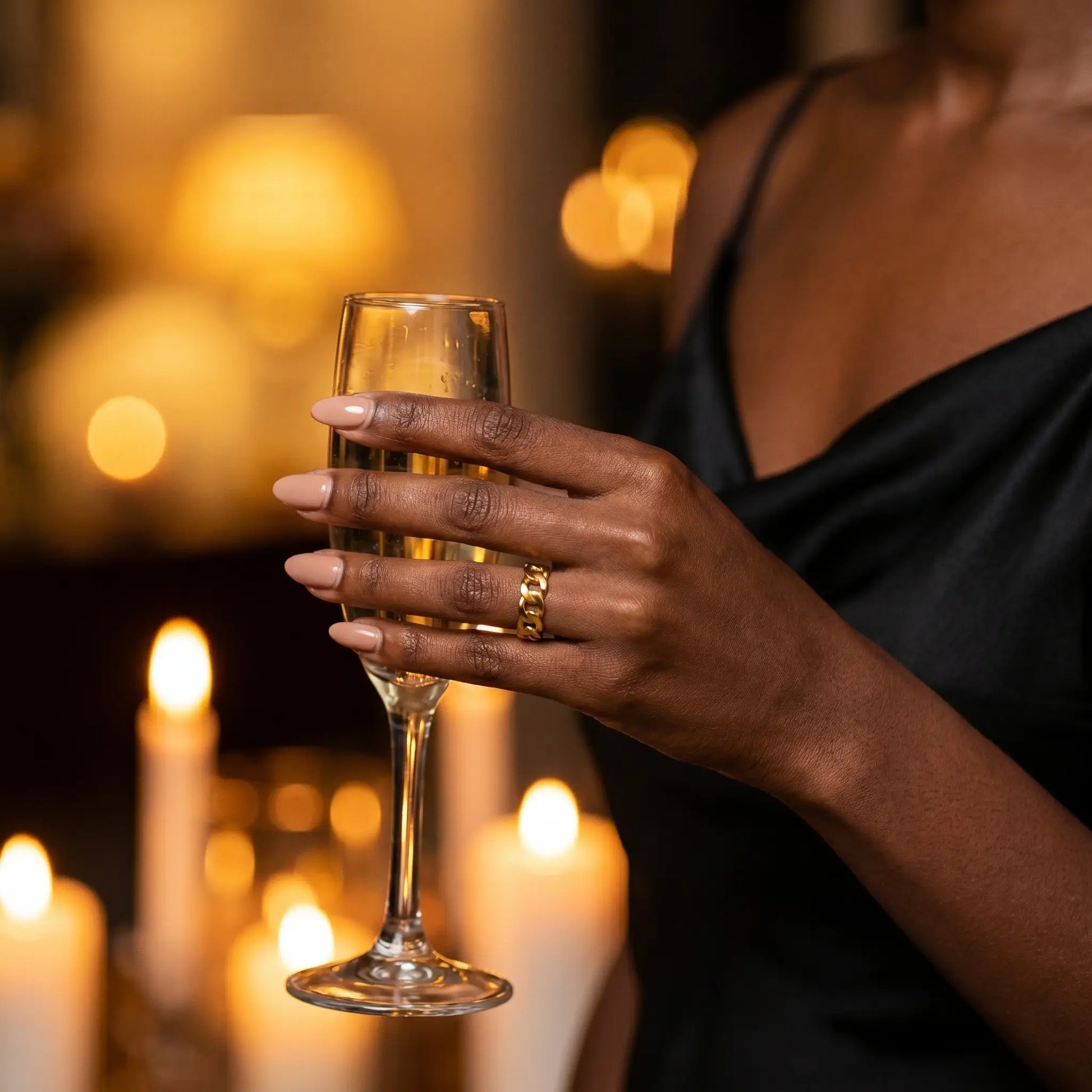Cuban Link Gold Band Ring - evening cocktail gala candlelight
