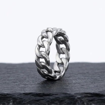 Silver Cuban Link Band Ring - product packshot on slate