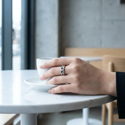 Silver Cuban Link Band Ring - cafe lifestyle