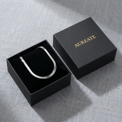 AUREATE 5mm Herringbone silver chain in matte black gift box with logo