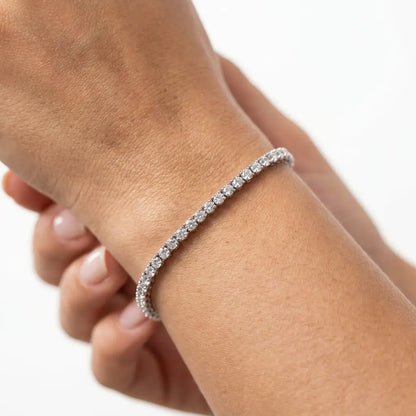 Classic Silver Tennis Bracelet on wrist - studio featured