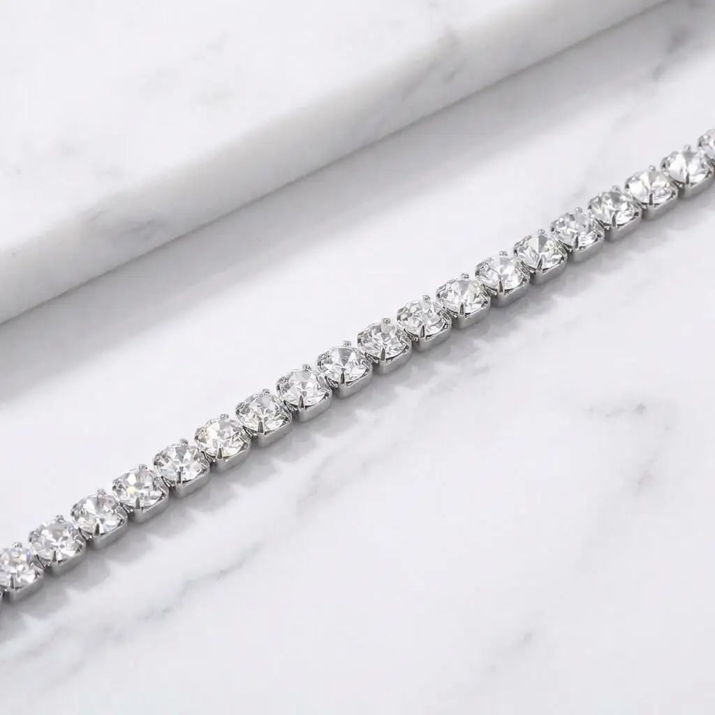 Classic Silver Tennis Bracelet product shot on marble