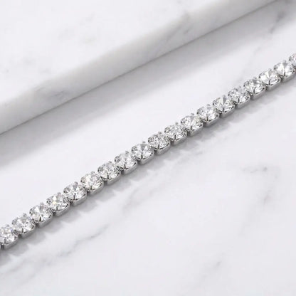 Classic Silver Tennis Bracelet product shot on marble