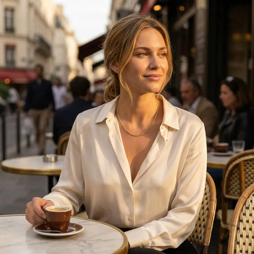 2mm Singapore Twist Chain gold lifestyle Parisian cafe