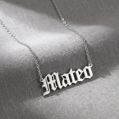 Old English Lettering Name Pendant — Stainless Steel (Silver Tone) — Product packshot — MATEO