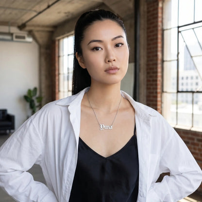 Old English Lettering Name Pendant — Stainless Steel (Silver Tone) — Studio 3/4 — YUNA