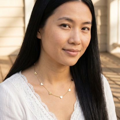 AUREATE Twin Heart Gold Multi-Heart Station Necklace 18K gold tender lifestyle Vietnamese woman