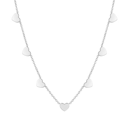AUREATE Twin Heart Silver Multi-Heart Station Necklace stainless steel packshot studio 7 hearts station chain