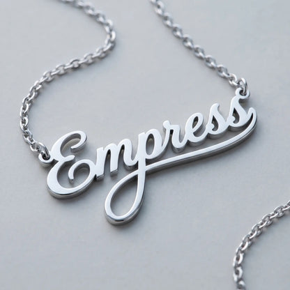 Personalized Script Name Chain silver tone cursive script macro detail by AUREATE