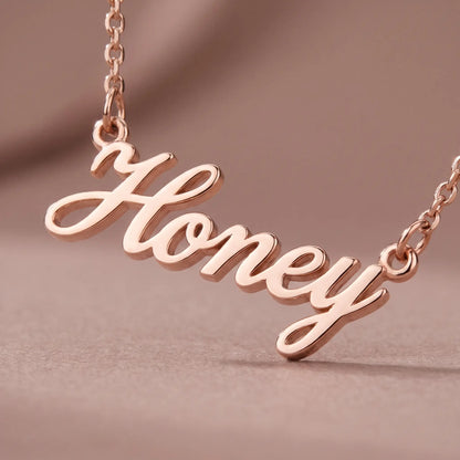 Personalized Script Name Chain rose gold cursive script macro detail by AUREATE