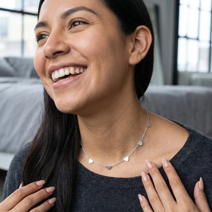 AUREATE Twin Heart Silver Multi-Heart Station Necklace stainless steel joy laughter brunch Mexican woman