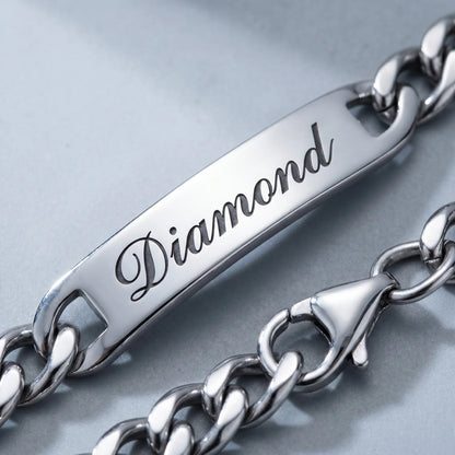Cuban Bar Engraved Bracelet Silver macro Diamond engraving
