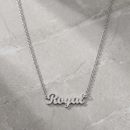 Crystal Name Wrist Chain in Silver packshot - delicate rolo chain with iced cursive nameplate by AUREATE
