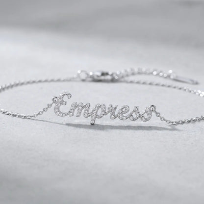 Crystal Name Wrist Chain in Silver macro detail - extreme close-up of dainty pave crystals by AUREATE