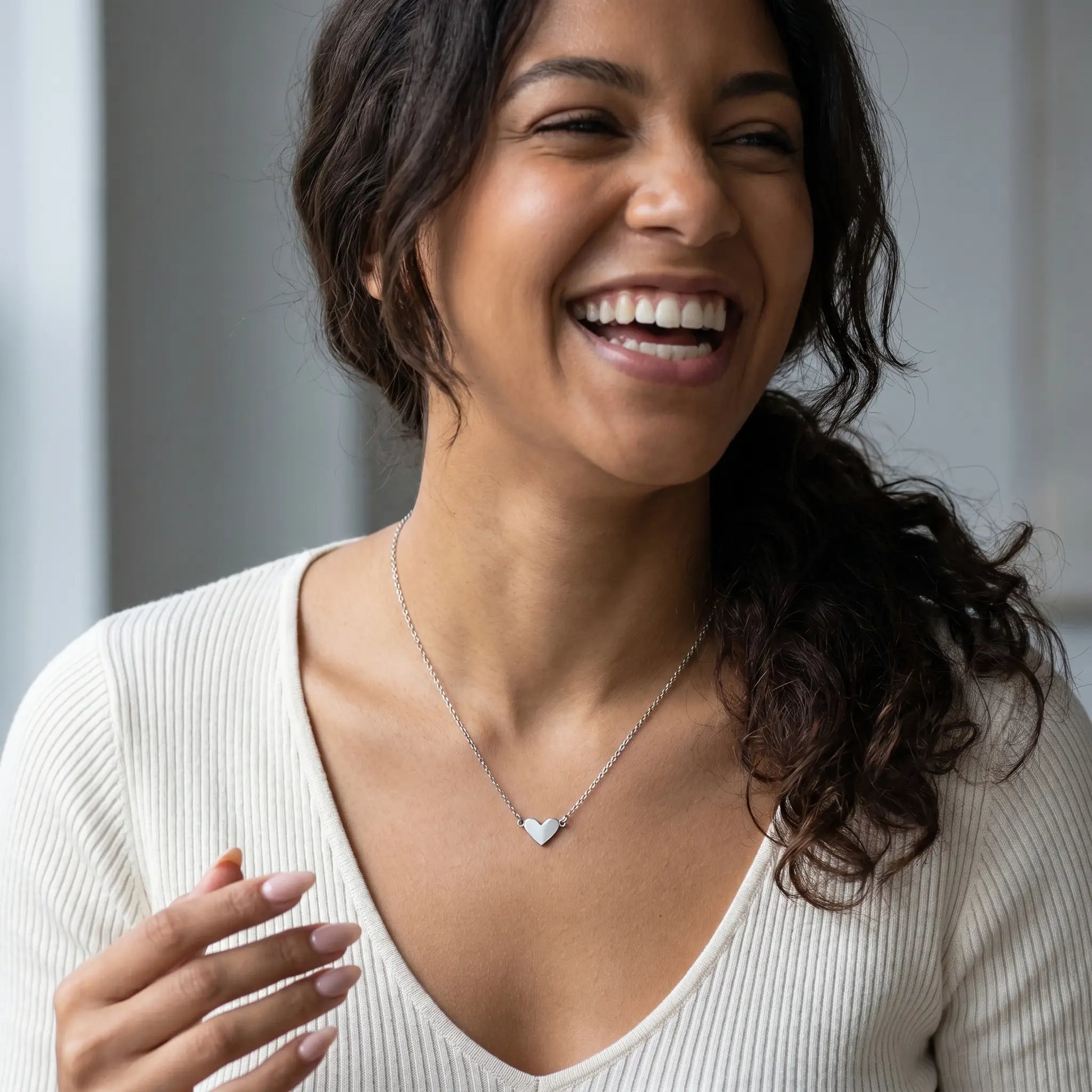 Timeless Heart Pendant Chain by AUREATE in silver tone candid joy laughter lifestyle