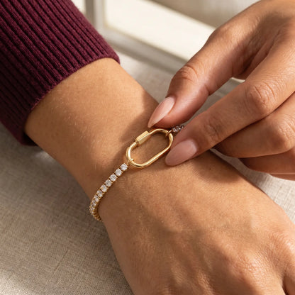 Oval Lock Tennis Bracelet gold lifestyle intimate hand-to-jewelry