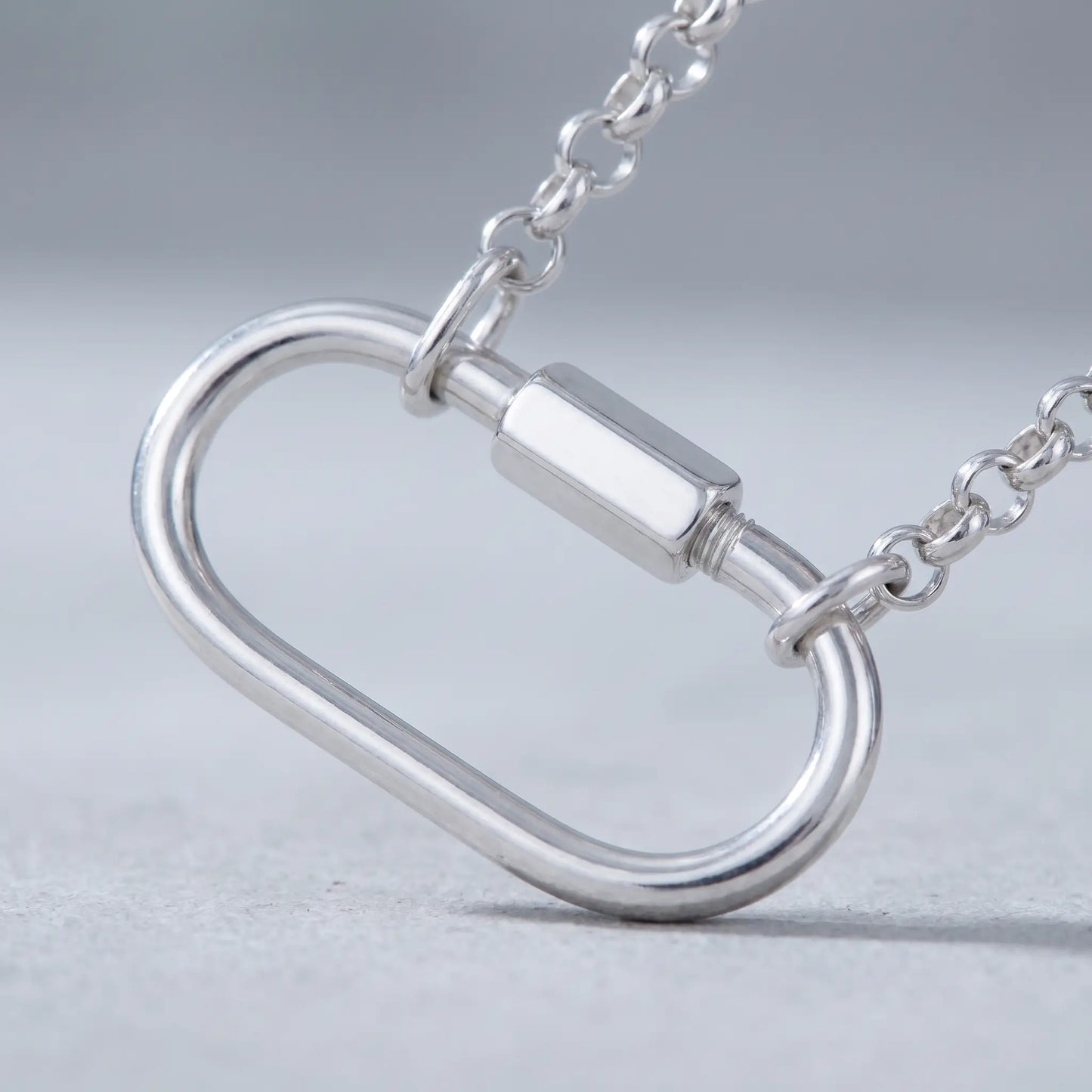 Oval Buckle Charm Bracelet silver macro pendant detail
