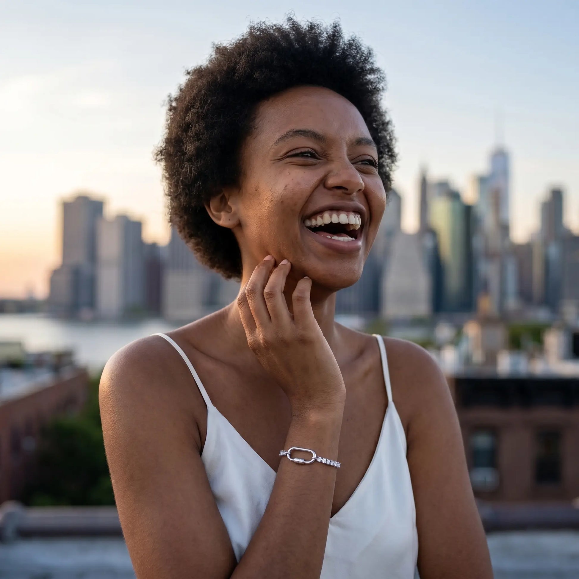 Oval Lock Tennis Bracelet silver candid joy Brooklyn skyline