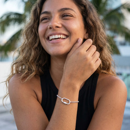 Oval Buckle Charm Bracelet silver lifestyle candid laughter