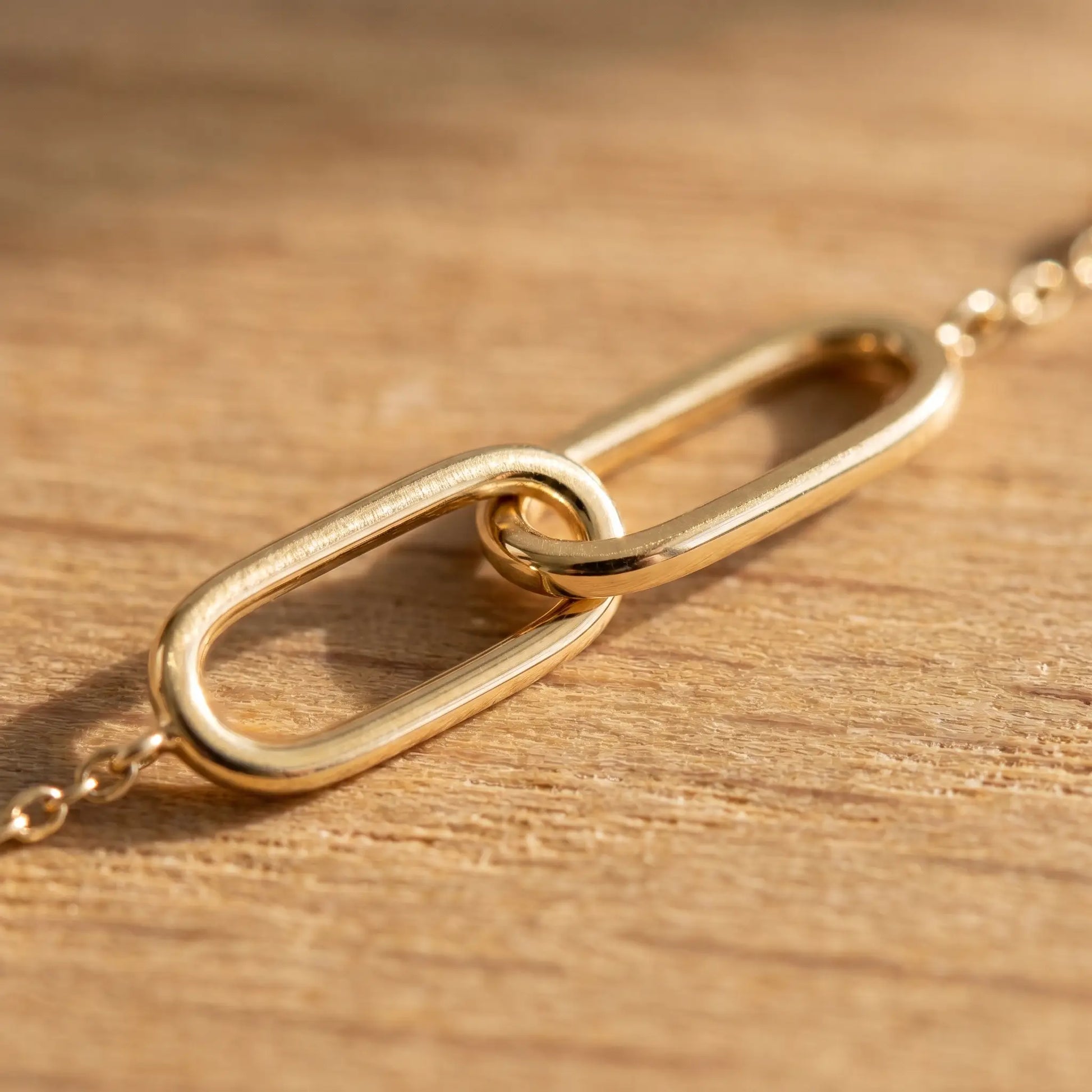 Linked Loop Necklace 18K gold macro detail interlocked paperclip loops