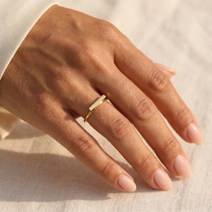 Mini bar ring 18K gold plated worn close-up on hand