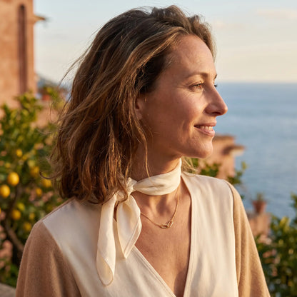 Linked Loop Necklace 18K gold profile smile Amalfi Coast golden hour