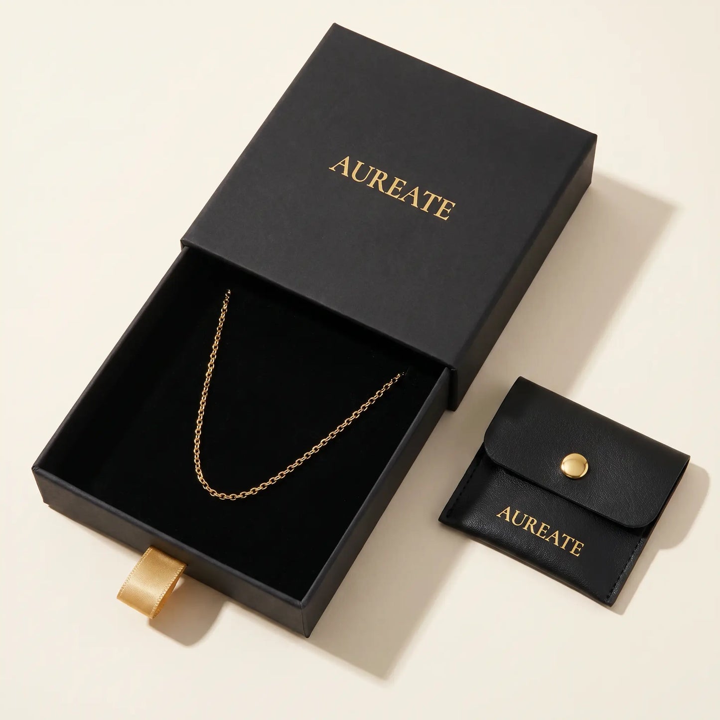 Gold princess chain necklace AUREATE matte black gift box