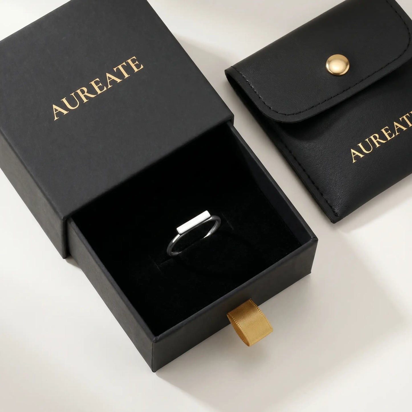 Mini bar ring silver stainless steel AUREATE gift box