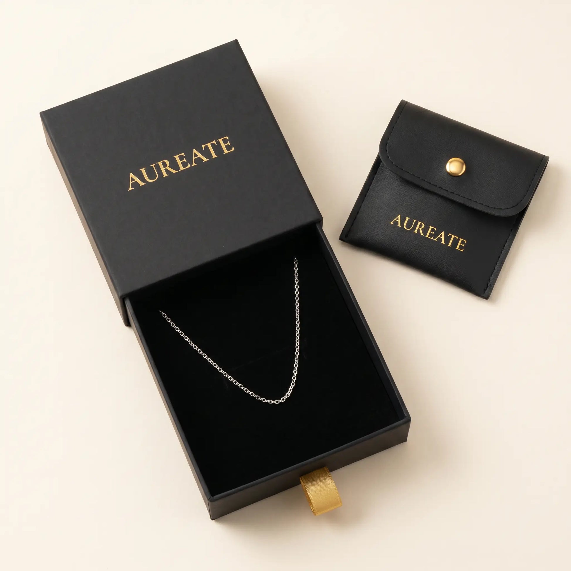 Silver princess chain necklace AUREATE matte black gift box
