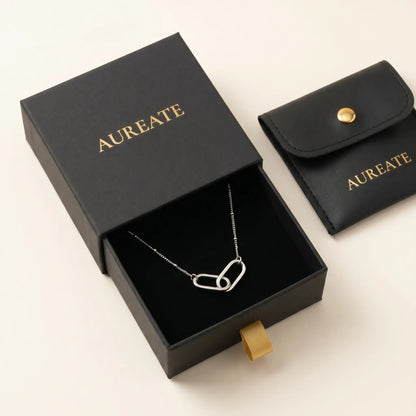 Linked Loop Necklace silver tone AUREATE gift box black leather pouch