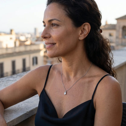 Baguette pendant necklace silver lifestyle profile