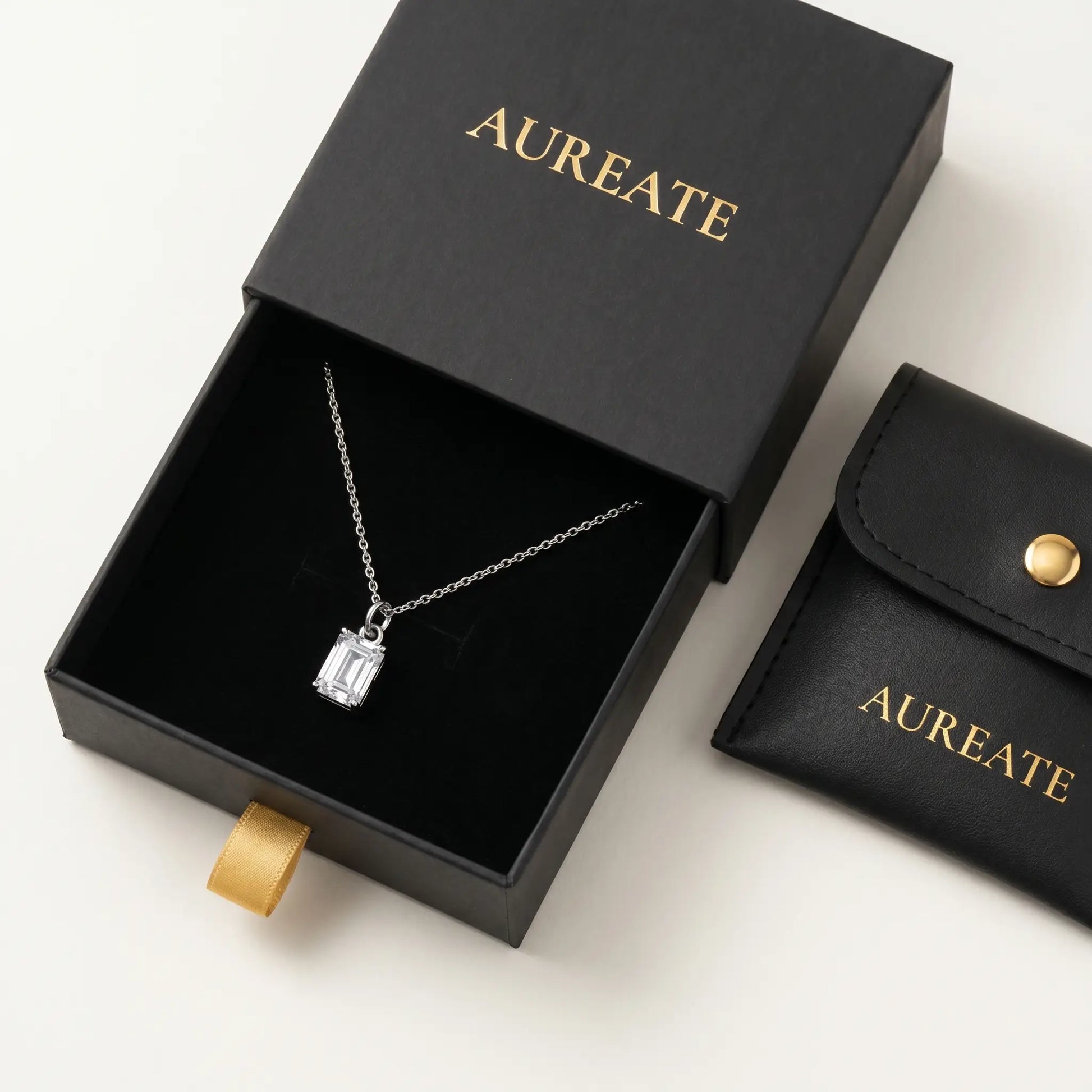 Baguette pendant necklace silver AUREATE gift box