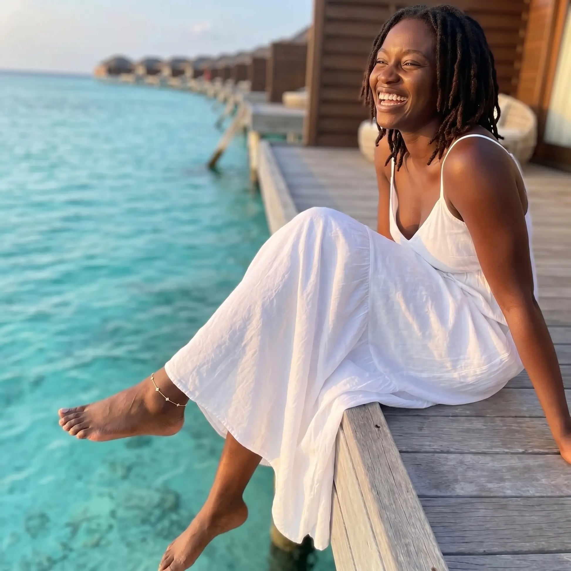 Gold clover anklet Maldives overwater lifestyle joy