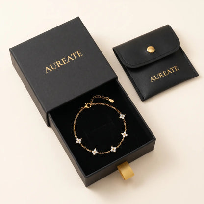 FIX-5charms Gold clover bracelet AUREATE gift box 5 quatrefoil charms