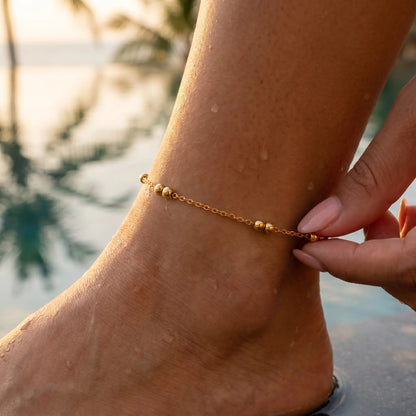 Beaded Station Anklet gold intimate hand to jewelry by Bali infinity pool