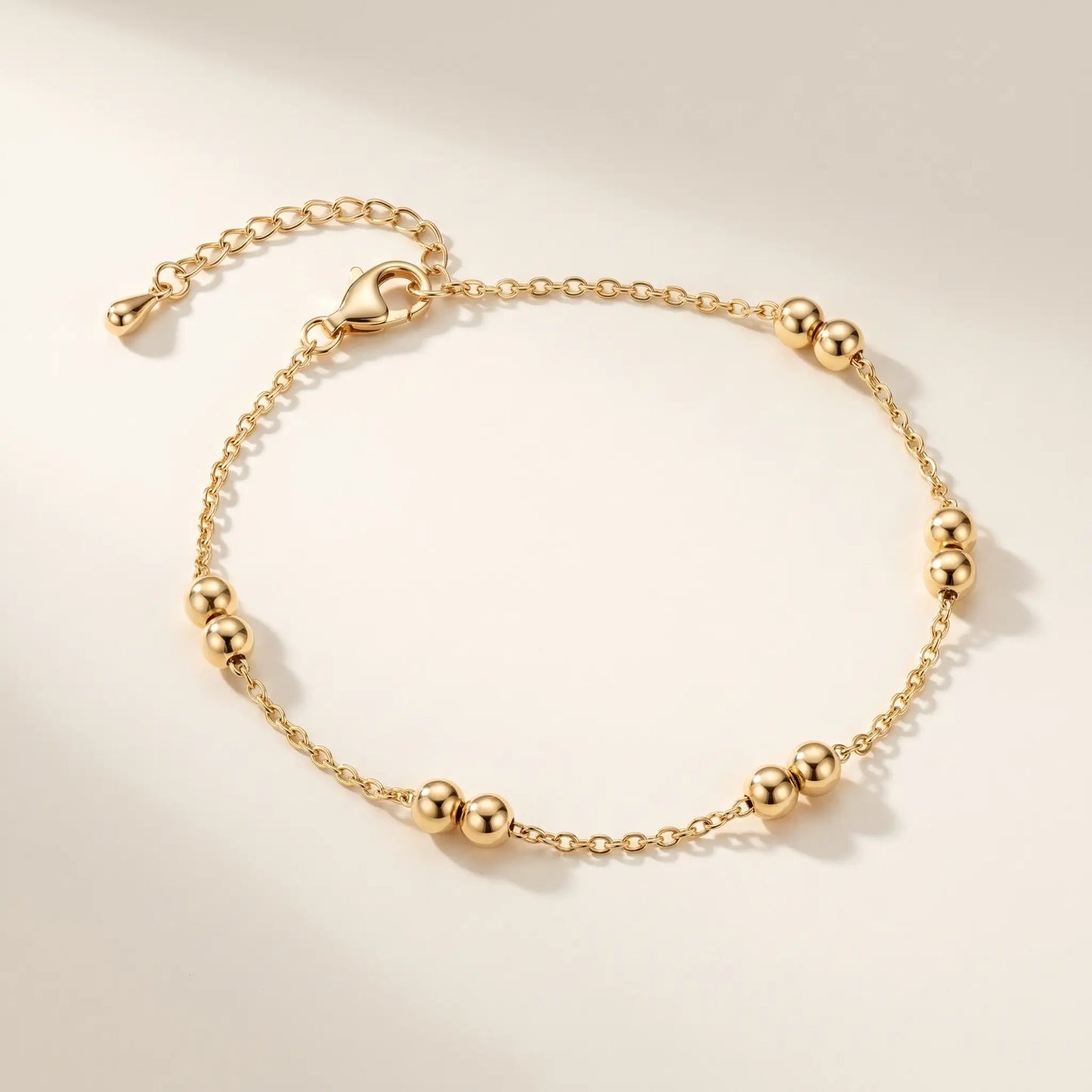 Beaded Station Anklet gold packshot bead pairs dainty cable