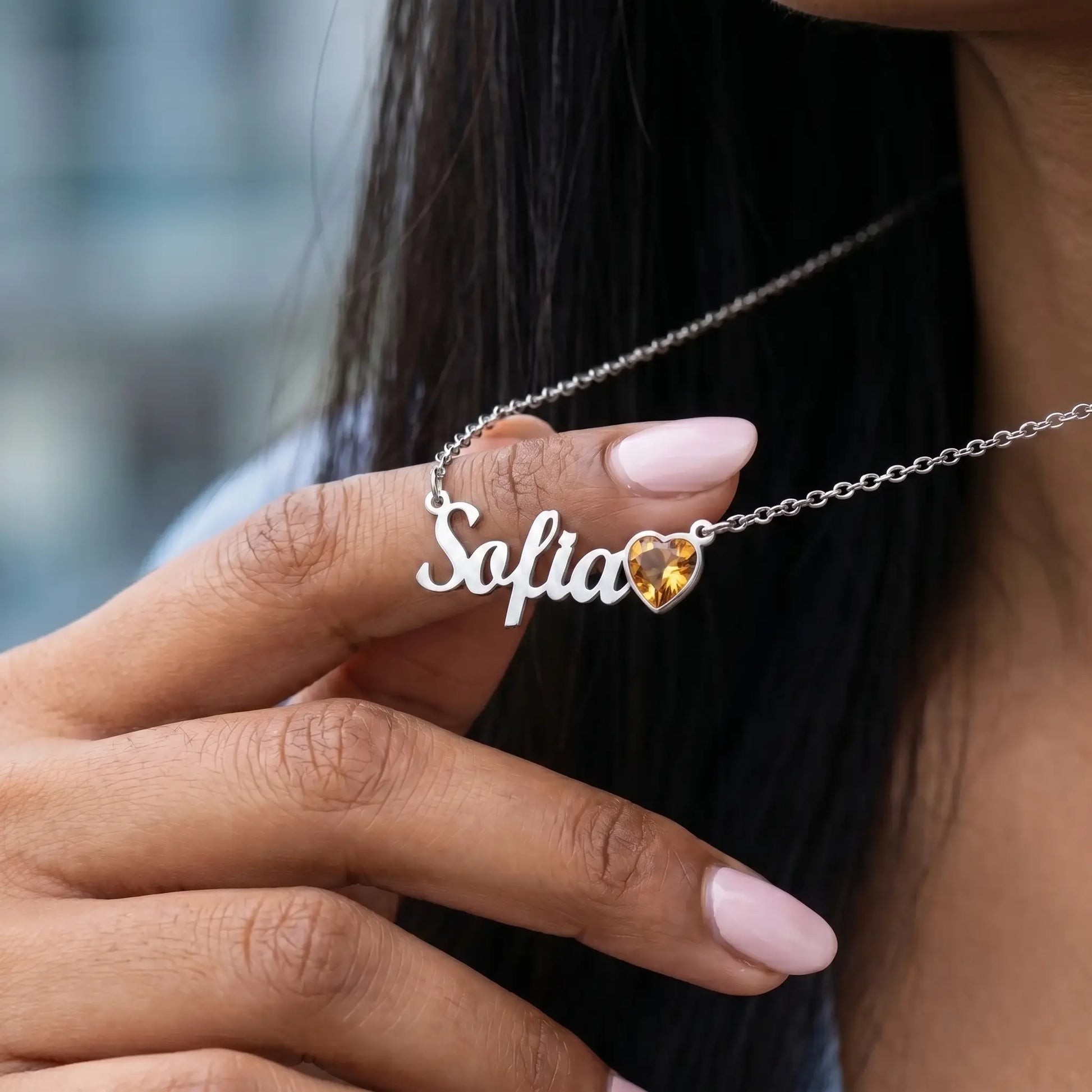 Birth Stone Letter Drop Strand Silver hand-to-jewelry Latina with Sofia and November Topaz heart birthstone