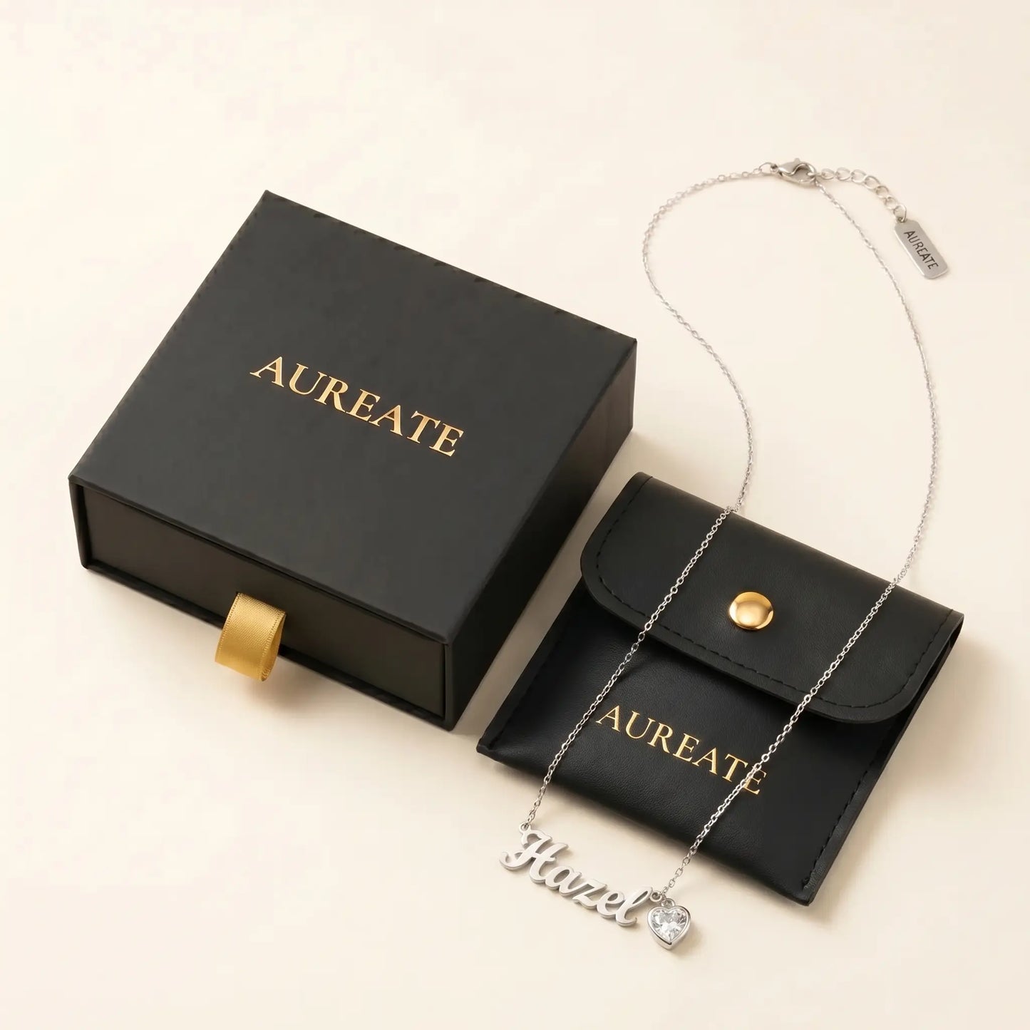 Birth Stone Letter Drop Strand Silver AUREATE gift box with Hazel and April Diamond heart birthstone