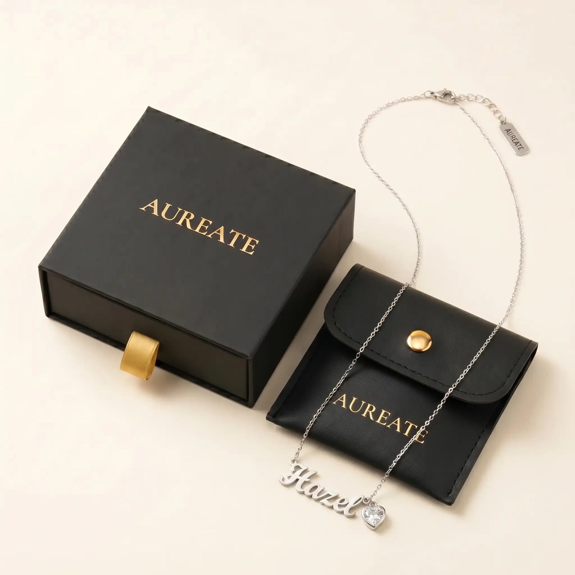 Birth Stone Letter Drop Strand Silver AUREATE gift box with Hazel and April Diamond heart birthstone